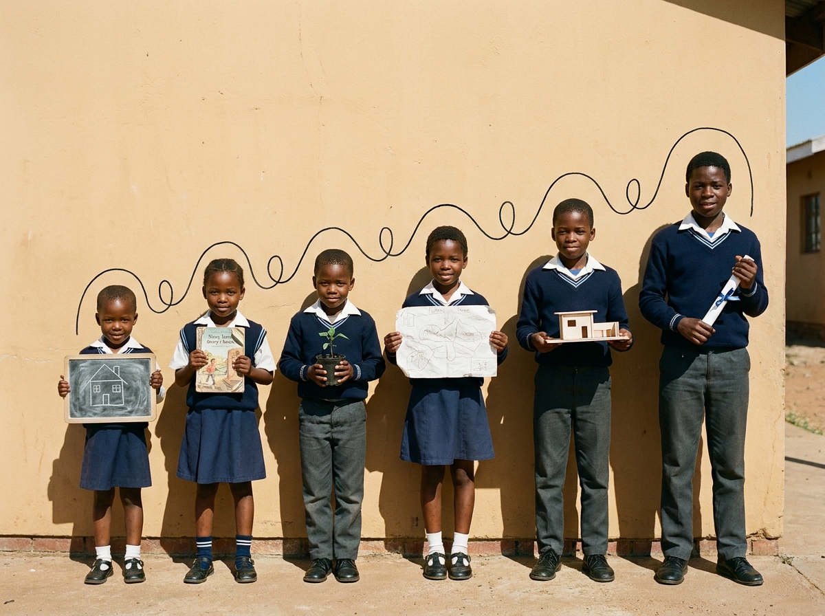 Hand-drawn grade progression ladder showing Grade 1 to Grade 7 milestones