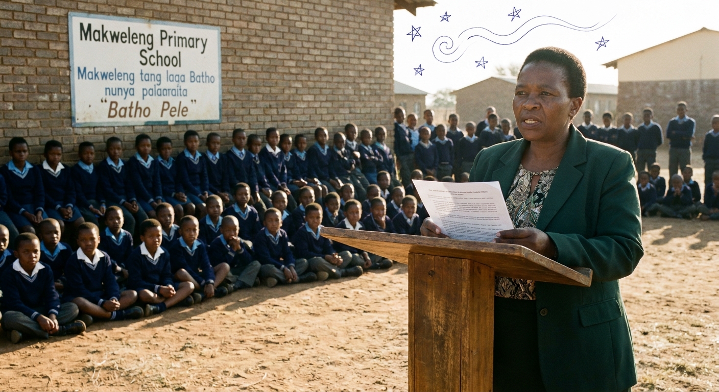 Principal Makhubalo addressing learners at the morning assembly