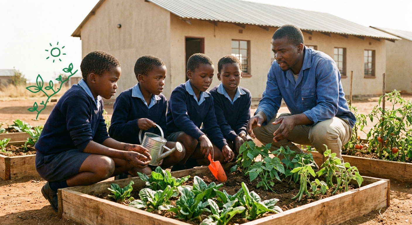 Children tending the school edible garden
