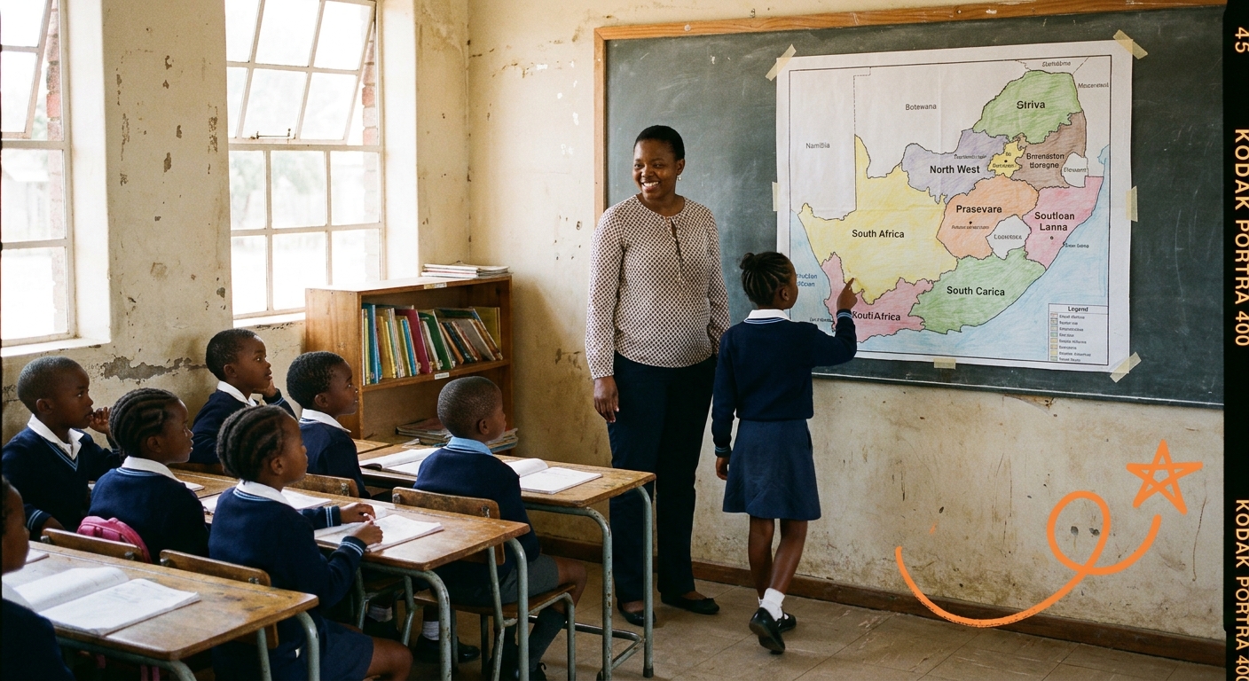 Social Sciences lesson with a hand-drawn map